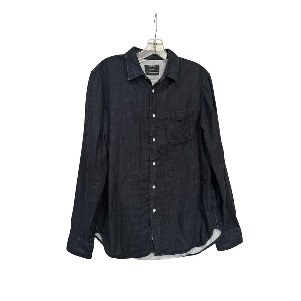 Rag & Bone New York Mens Classic Fit Button Down Shirt Black Long Sleeve Size M